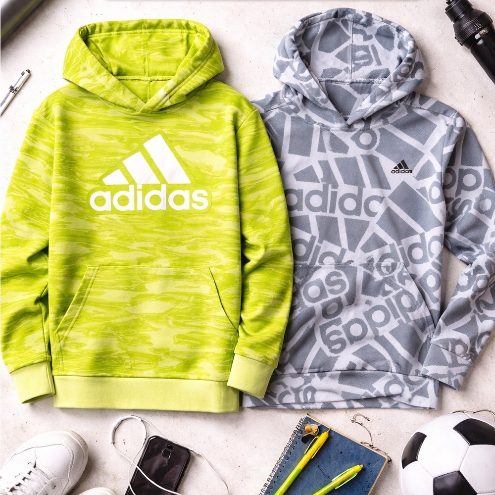 ADIDAS Boys AOP Liquid Camo Pullover Hoodie Green Large 14 16 athletic YL cotton